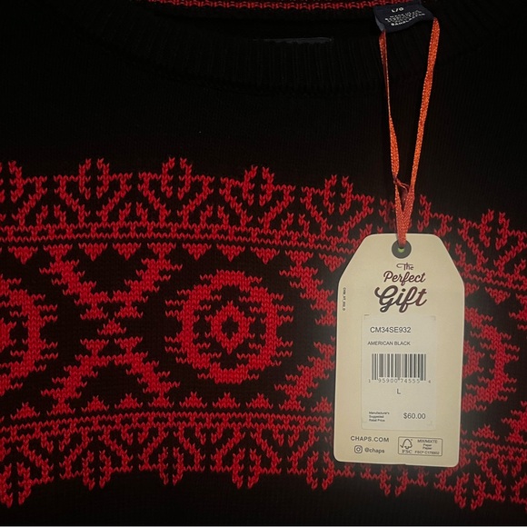 Chaps Black Sweater with Red Pattern - Picture 2 of 3